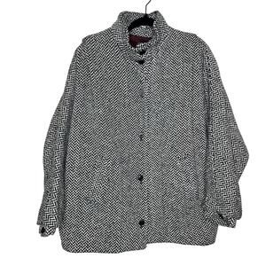 Vintage Casa De Luna Wool Tweed Herringbone Print Bomber Coat Size
